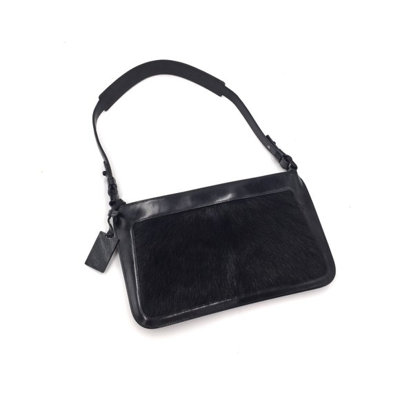 Celine Original Vintage 90’s Black Suede Leather C Logo Shoulder Bag