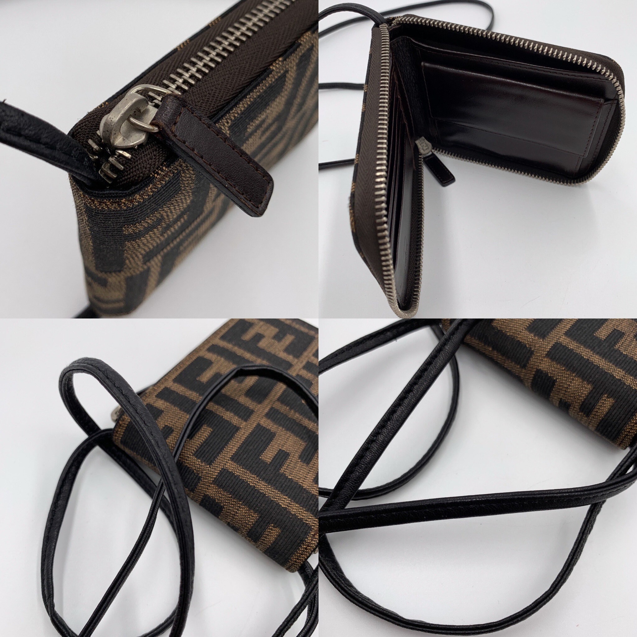 Authentic FENDI Vintage Zucca Pattern Short Wallet With Crossbody