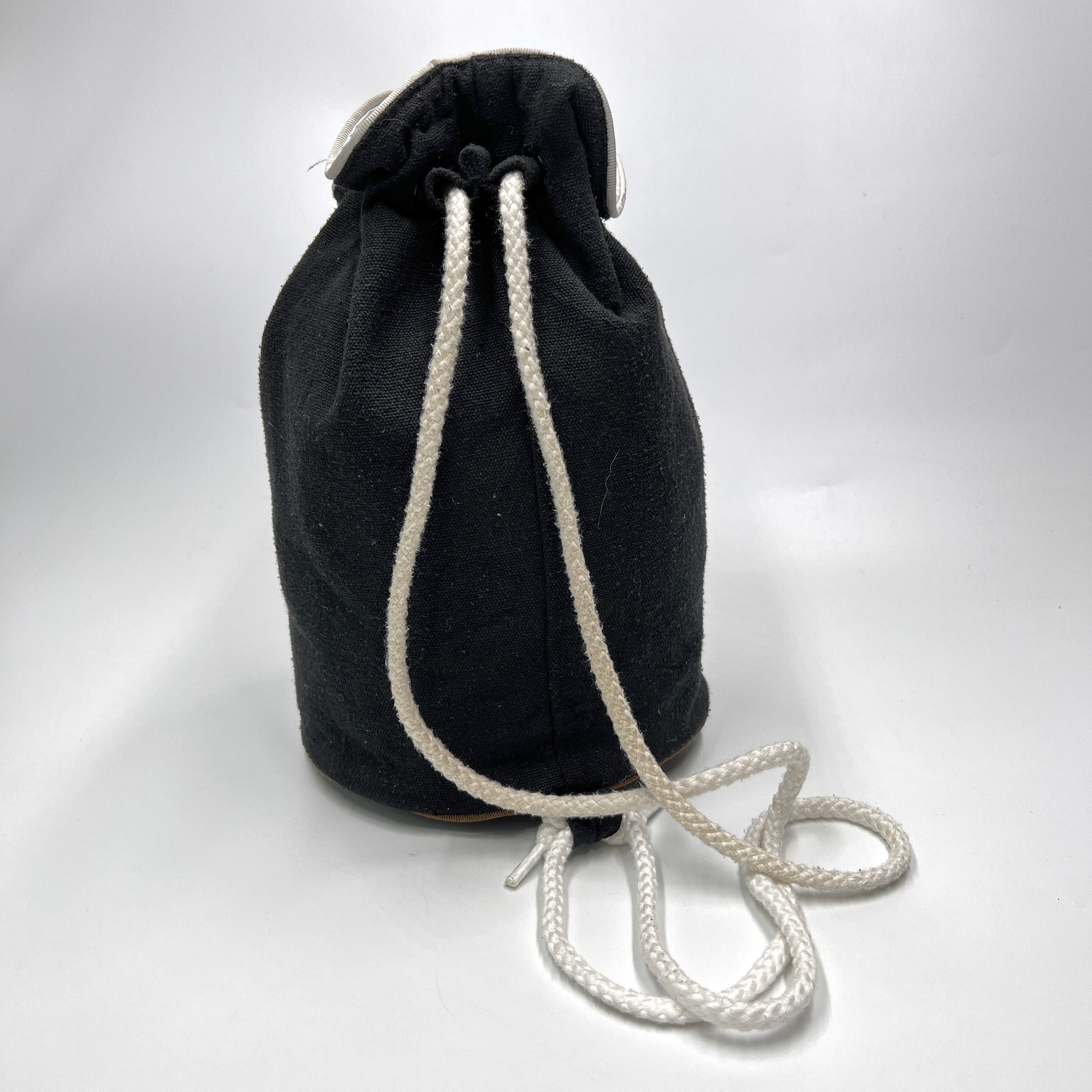 CHANEL Drawstring Vintage Black Canvas Small Shoulder Bag 