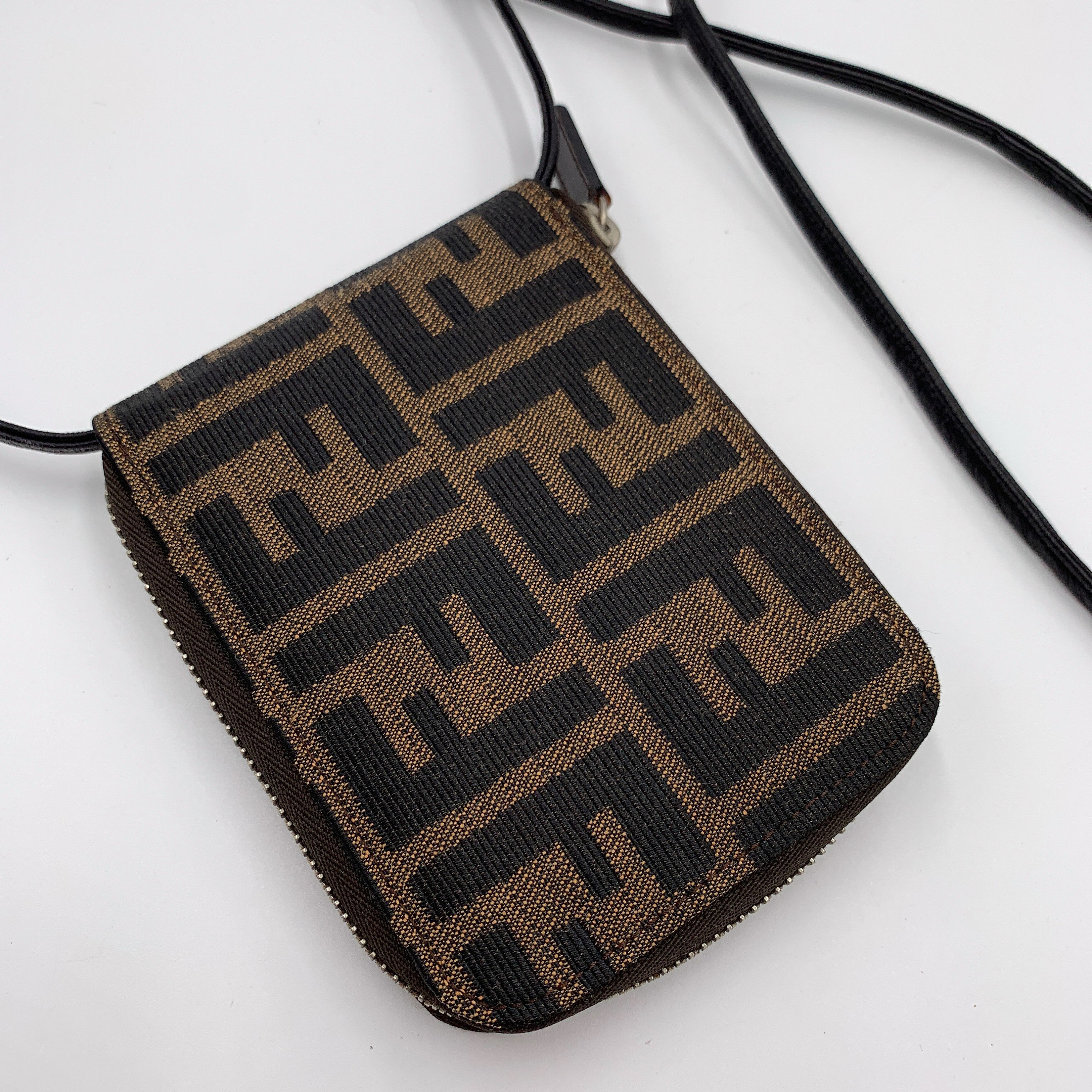 Authentic FENDI Vintage Zucca Pattern Short Wallet With Crossbody