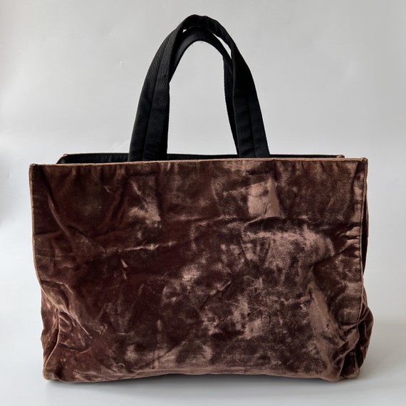 PRADA Authentic Brown Velvet Tote Handbag - image 2