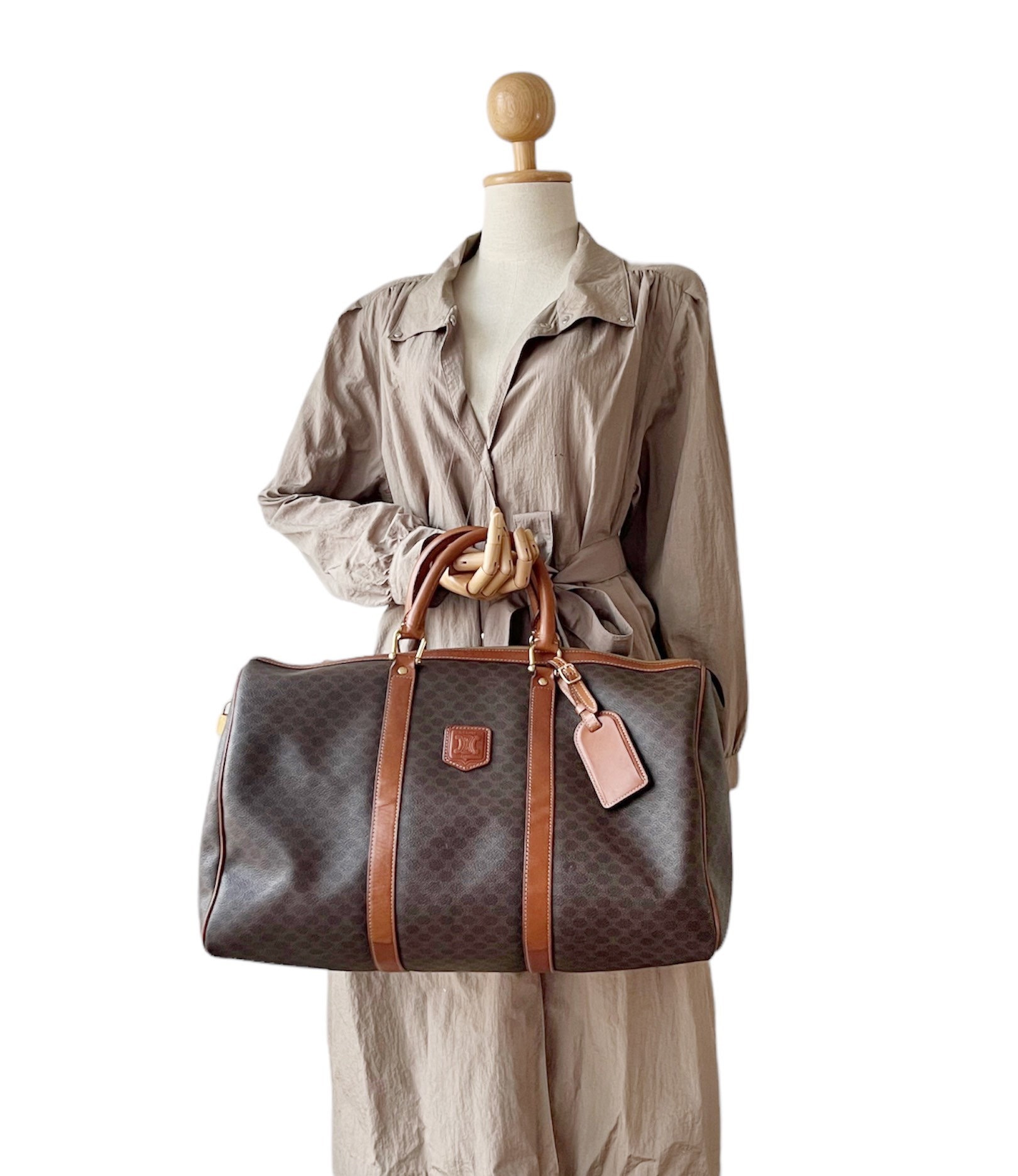 【CELINE】★Vintage★MACADAM TRAVEL BAG トラベルバッグ Celine Vintage Macadam Triomphe Travel Boston Bag - The