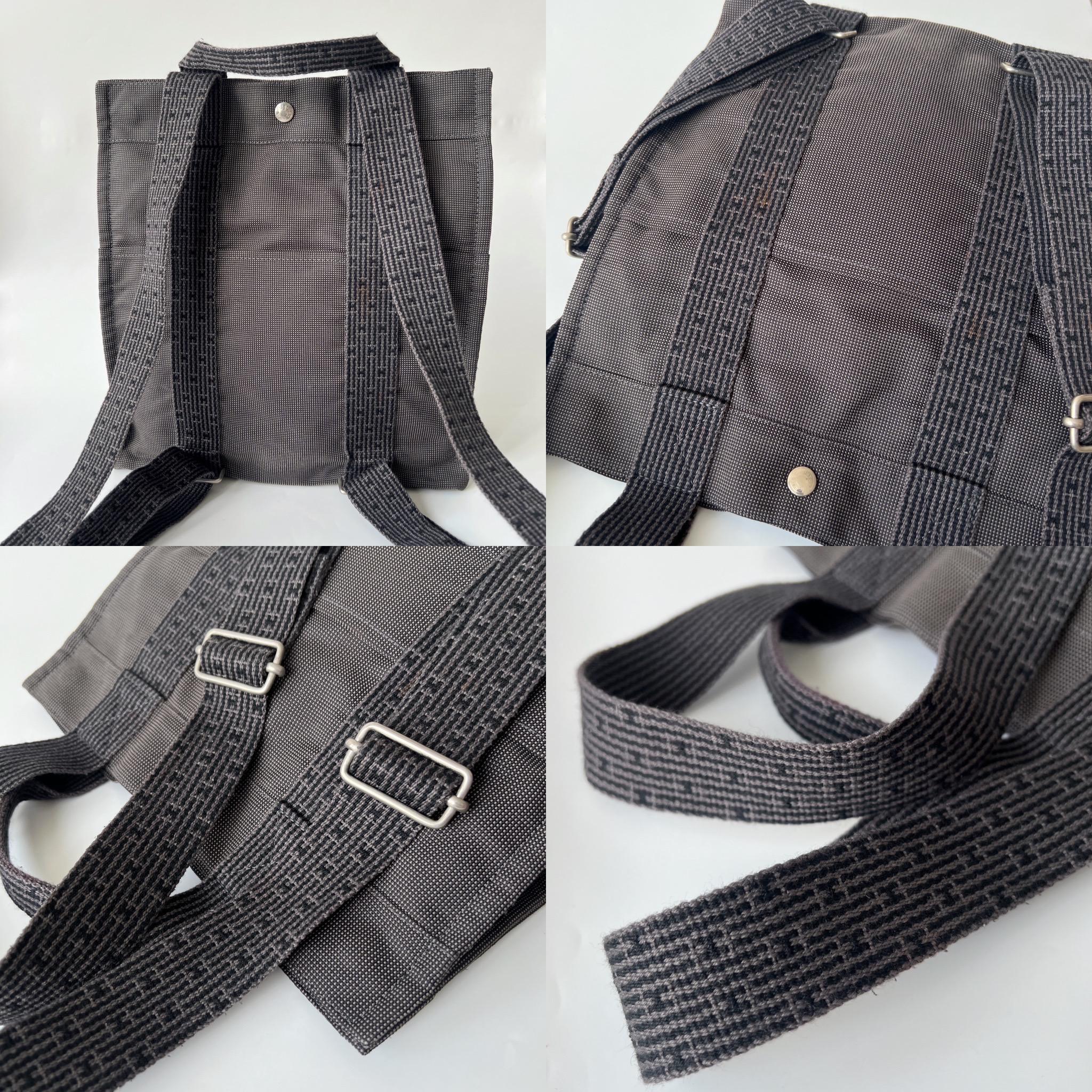 HERMES Authentic Herline Bag Black Gray Canvas Backpack - Etsy display picture 3