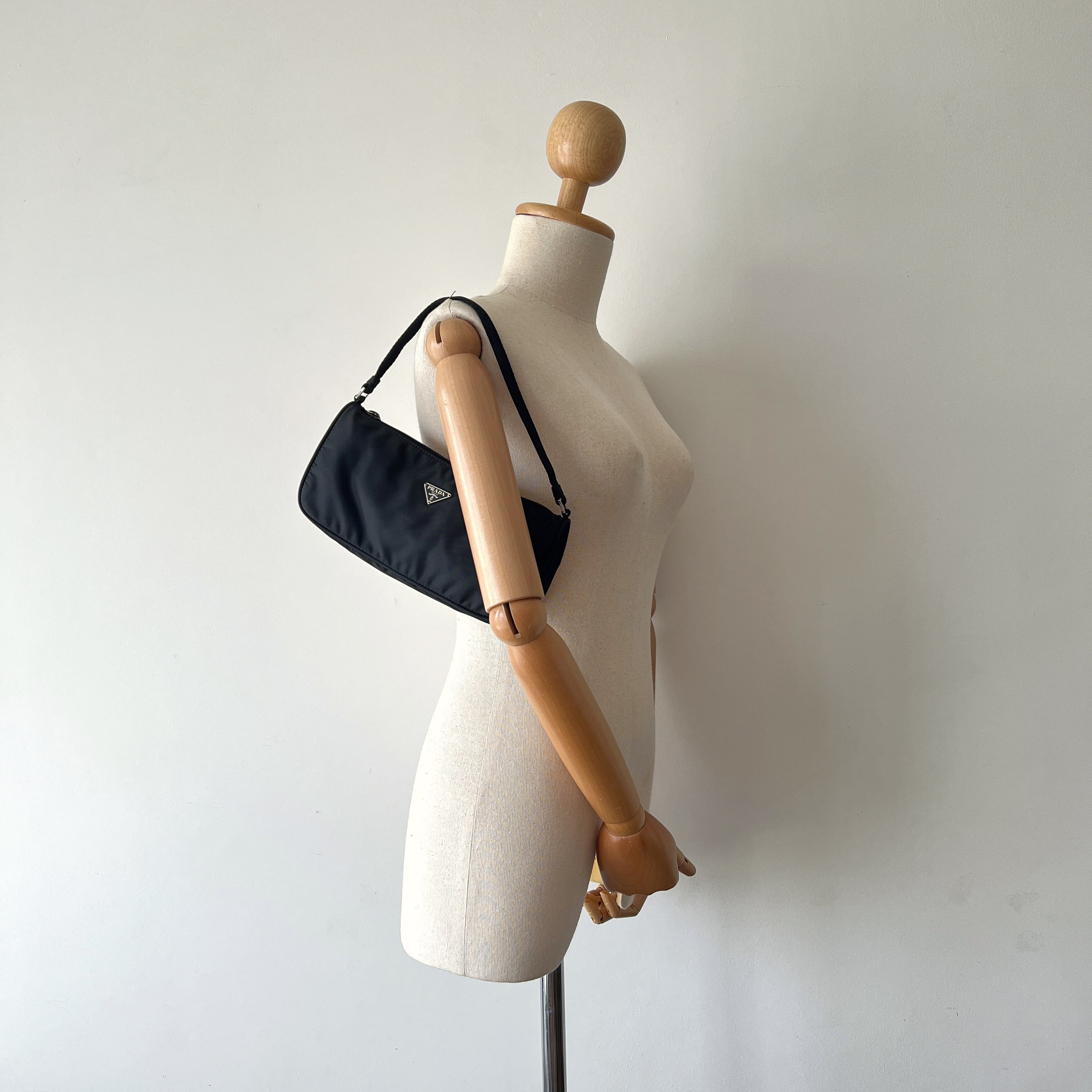 PRADA Nylon Mini Pochette Shoulder Bag in Nero Mini Hobo