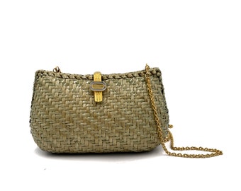 Authentic LANCEL Vintage Rattan Clutch and Chain Bag