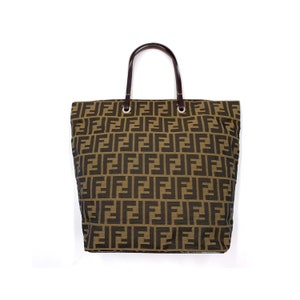 Auth FENDI ZUCCA Tote PM Canvas Leather GHW Vintage