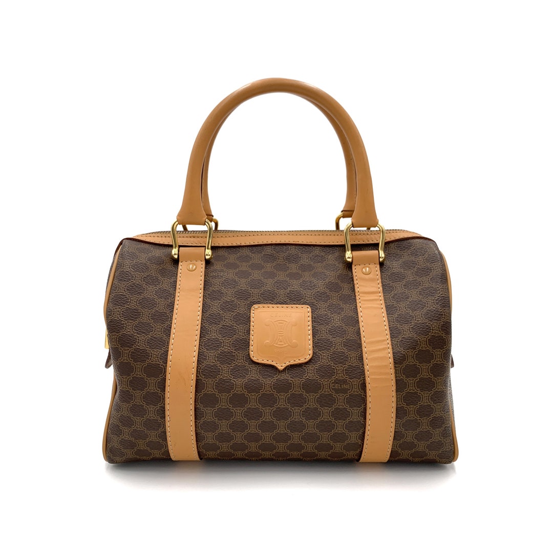 Celine Macadam Pattern Handbag Mini Boston Bag Old PVC x Leather Dark Brown  CELINE Ladies Men's Available