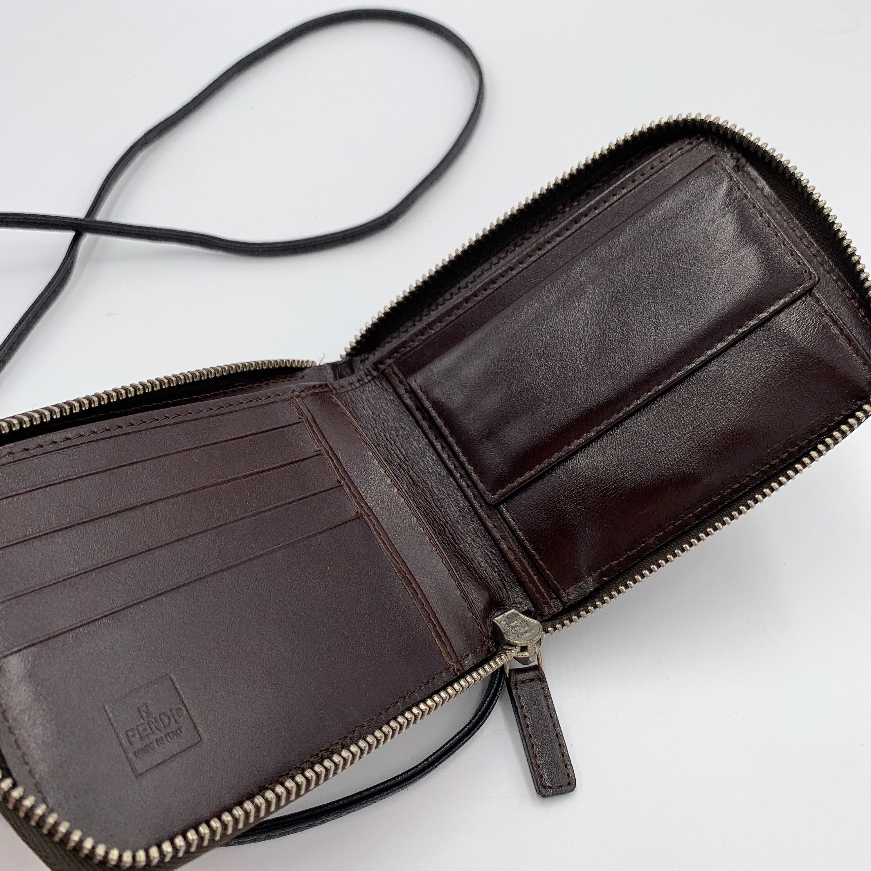 Authentic FENDI Vintage Zucca Pattern Short Wallet With Crossbody