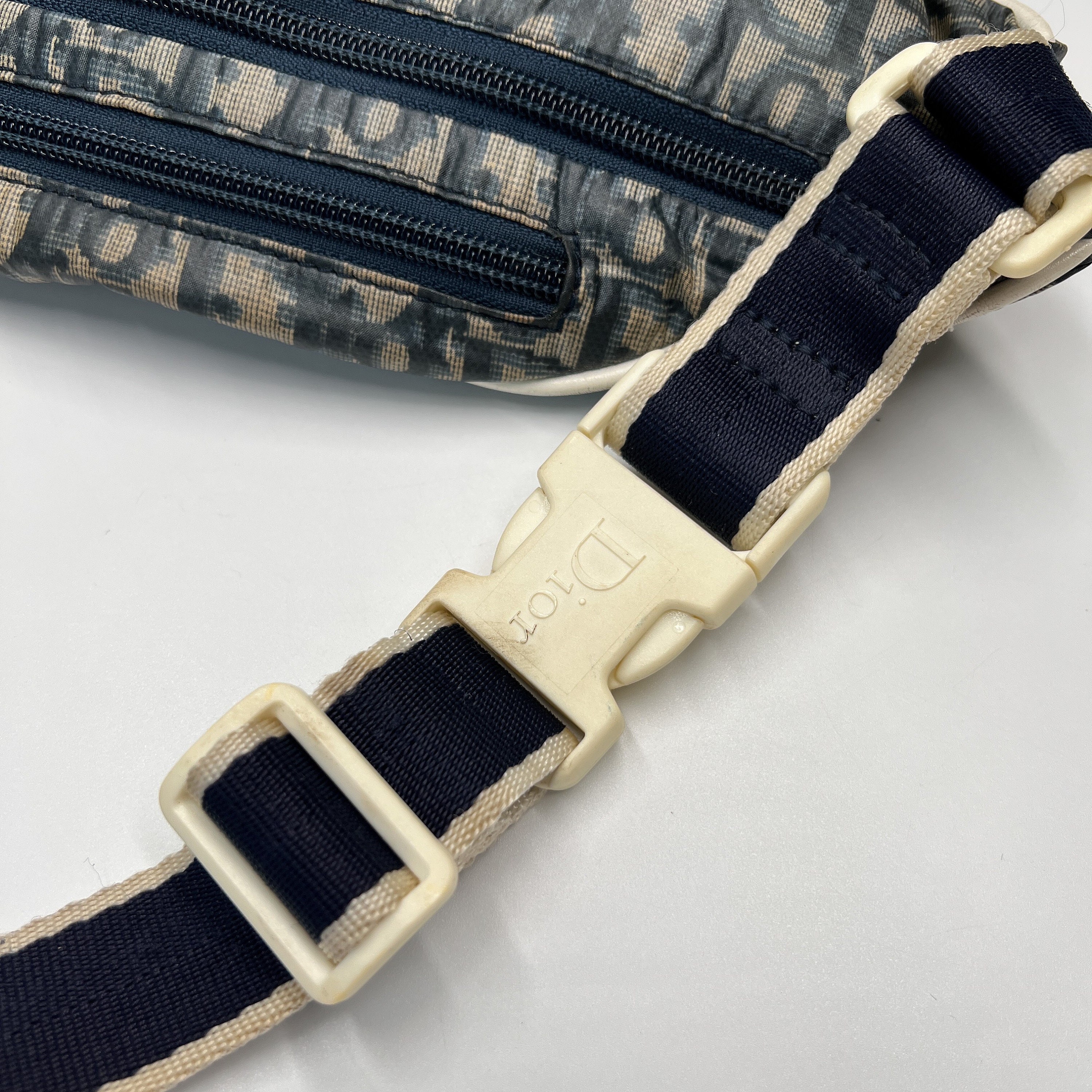CHRISTIAN DIOR Saddle Oblique Canvas Belt Bag Navy Blue