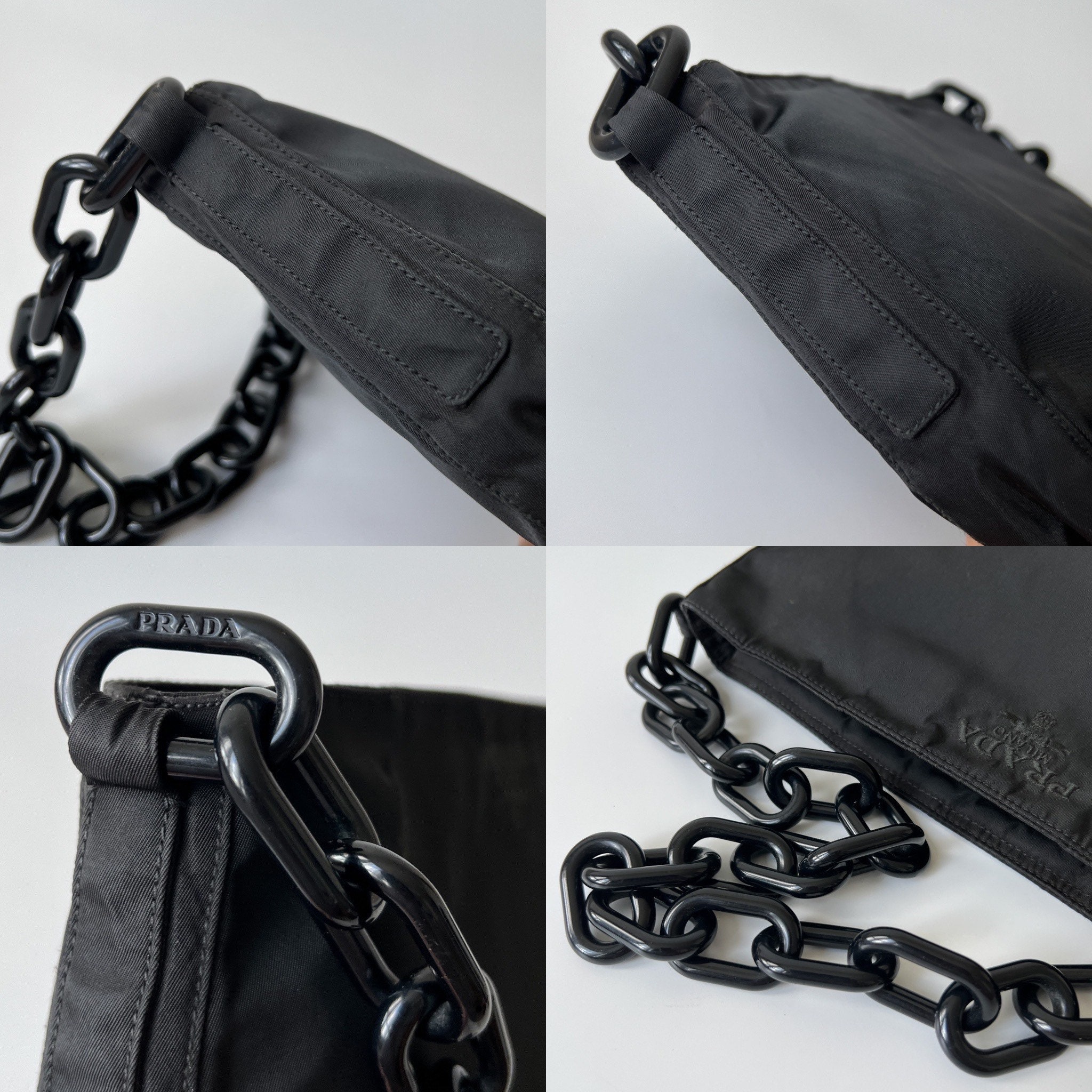 100% Authentic Prada Black Braided Leather Metal Handle Nylon 