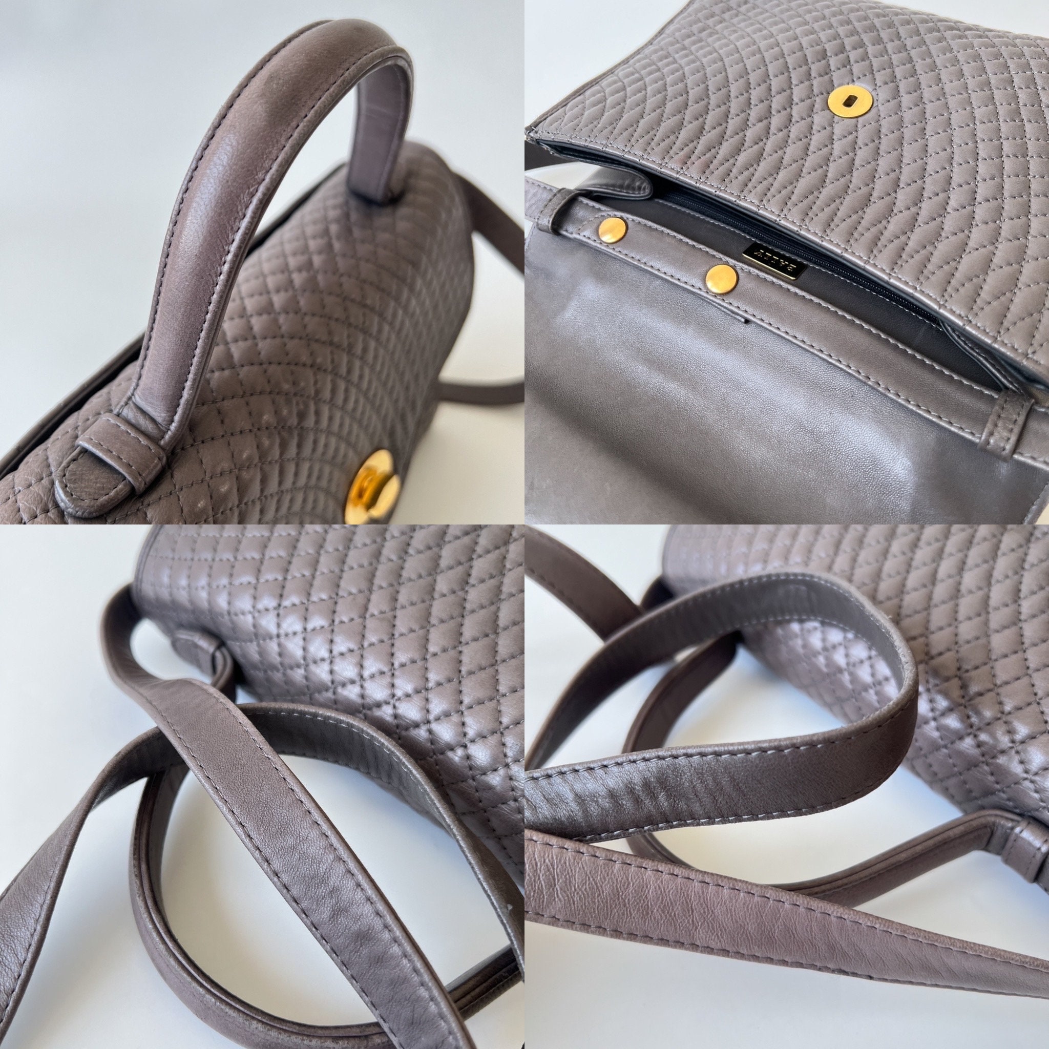 BALLY Authentic Vintage Quilted Gray Leather Top Handle Bag - Etsy