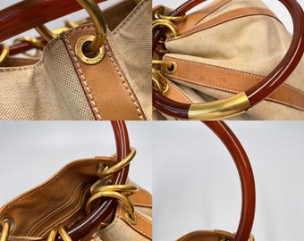 GUCCI 本物ヴィンテージキャンバスアクリルリングハンドルバッグ