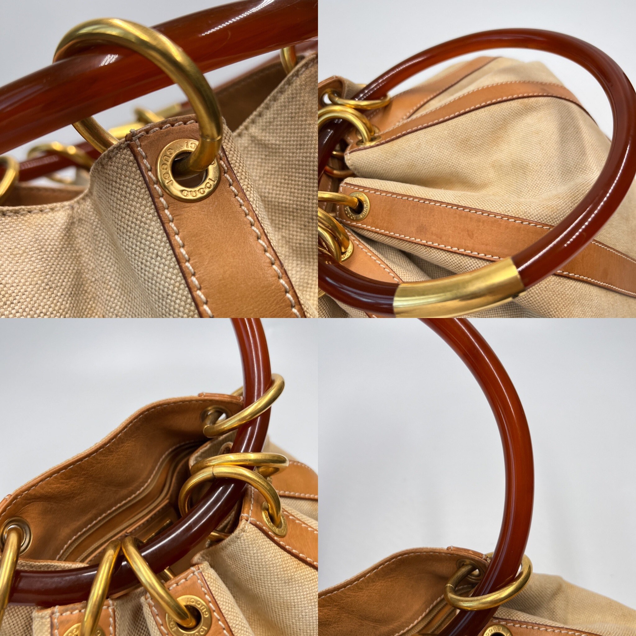 GUCCI 本物ヴィンテージキャンバスアクリルリングハンドルバッグ