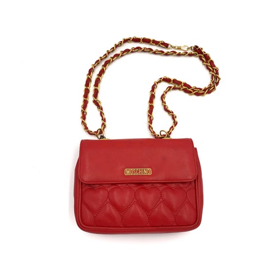 Quilted Heart Chain Crossbody Bag - Red