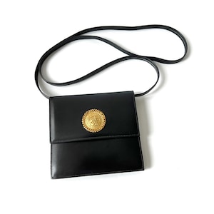 CELINE Authentic Vintage Medallion Coin Logo Leather Mini Crossbody Bag
