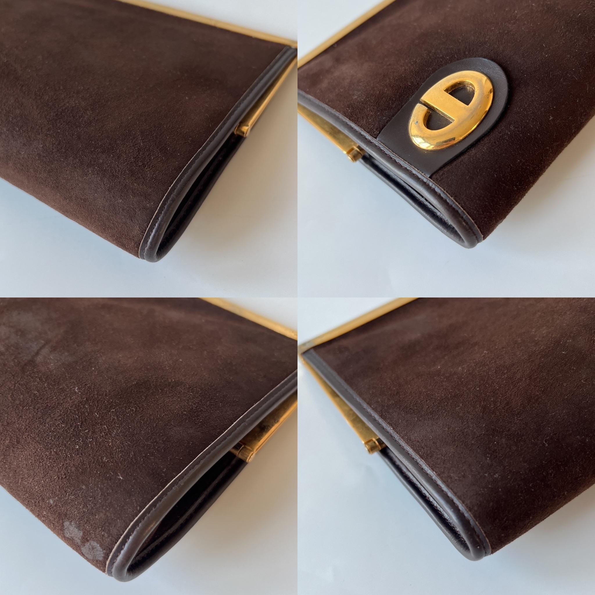 Vintage Christian Dior Brown Leather & Suede Clutch Bag - Authentic Dior 3604N Christian Dior Authentic Vintage Dark Brown Suede Clutch - Etsy main image 4