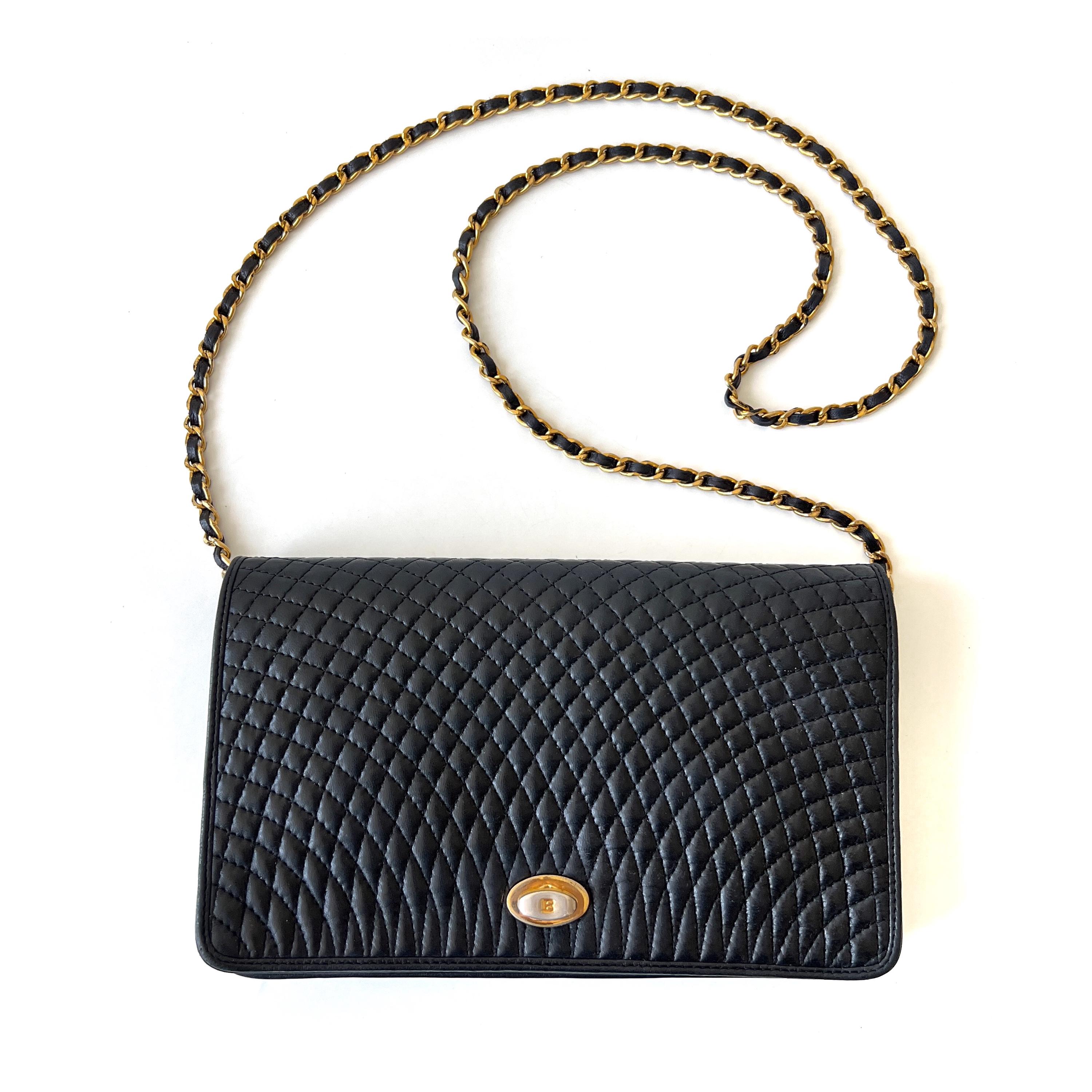 Authentic Vintage Bally Quilted Black Leather Flap Shoulder Bag