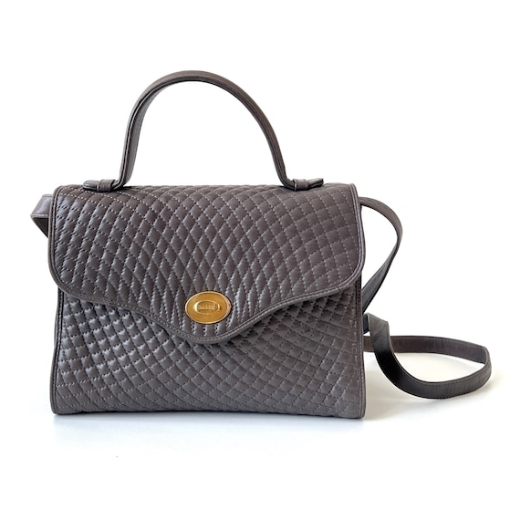 BALLY Authentic Vintage Quilted Gray Leather Top Handle Bag - Etsy
