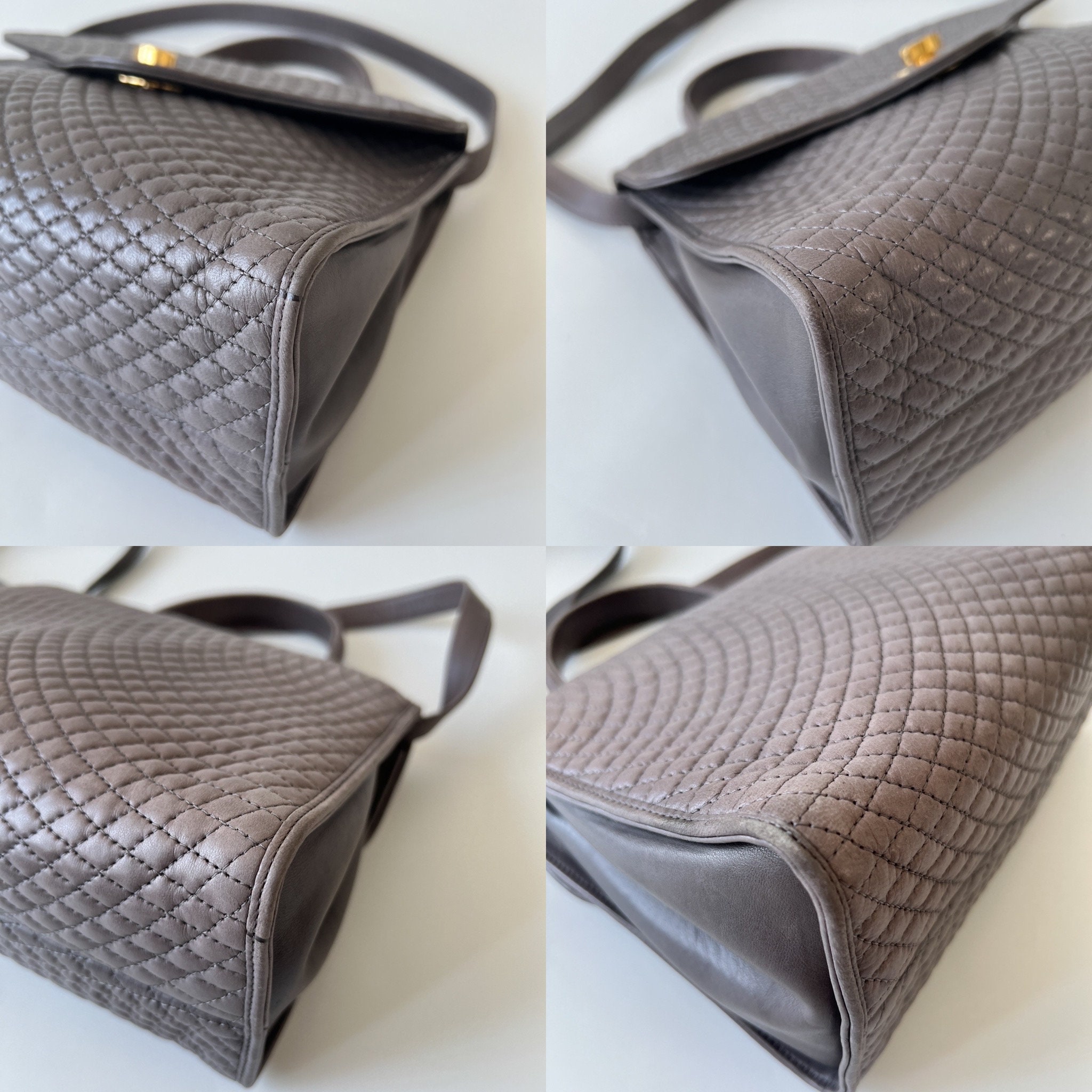 BALLY Authentic Vintage Quilted Gray Leather Top Handle Bag - Etsy