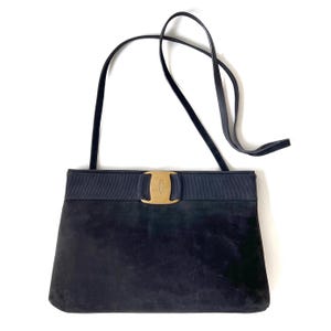 Salvatore Ferragamo Authentic Vara Bow Black Suede Crossbody Bag