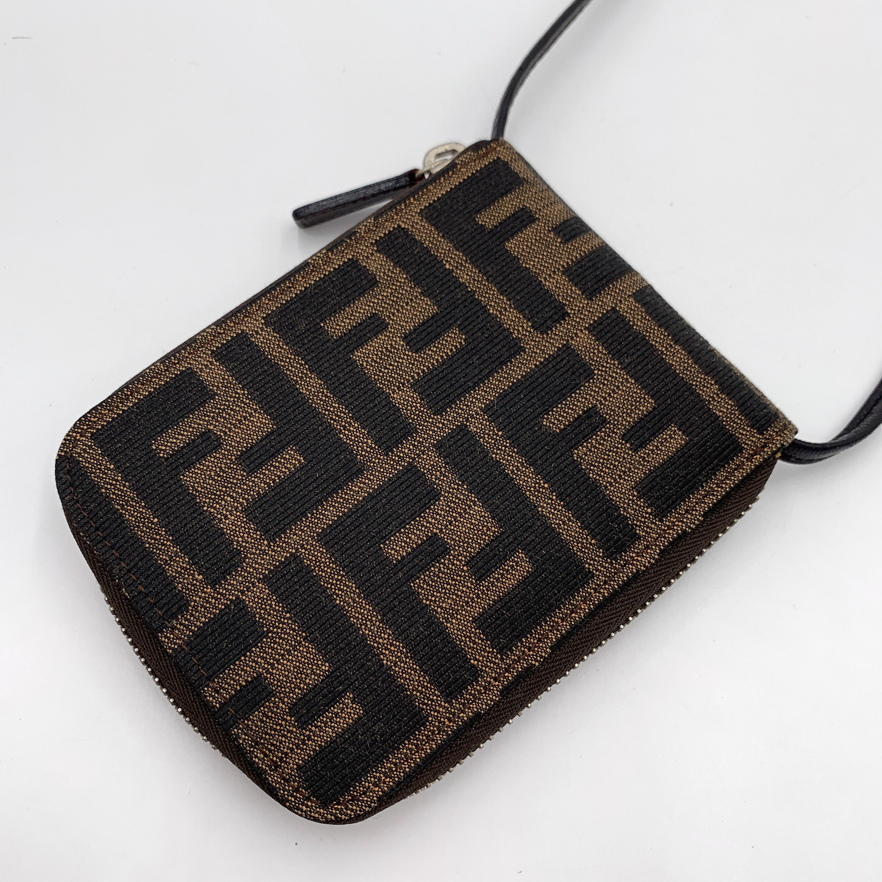 Authentic FENDI Vintage Zucca Pattern Short Wallet With Crossbody