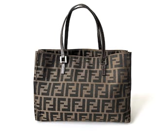 Vintage FENDI Zucca Monogram Tote Bag: Large Canvas & Leather