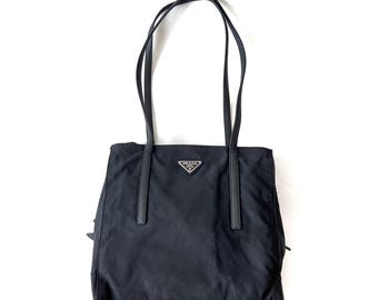 PRADA Authentic Vintage Nylon With Leather Handle Tote Bag - Etsy