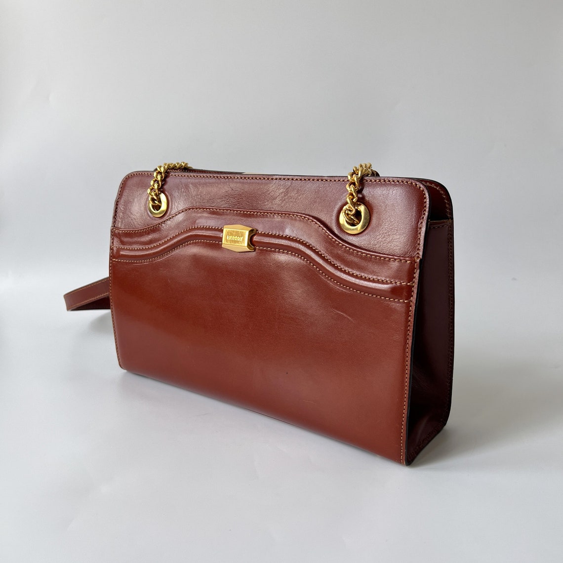 Sac Vintage Bally En Cuir & Toile Marron & Noir - Authentique - Bon état