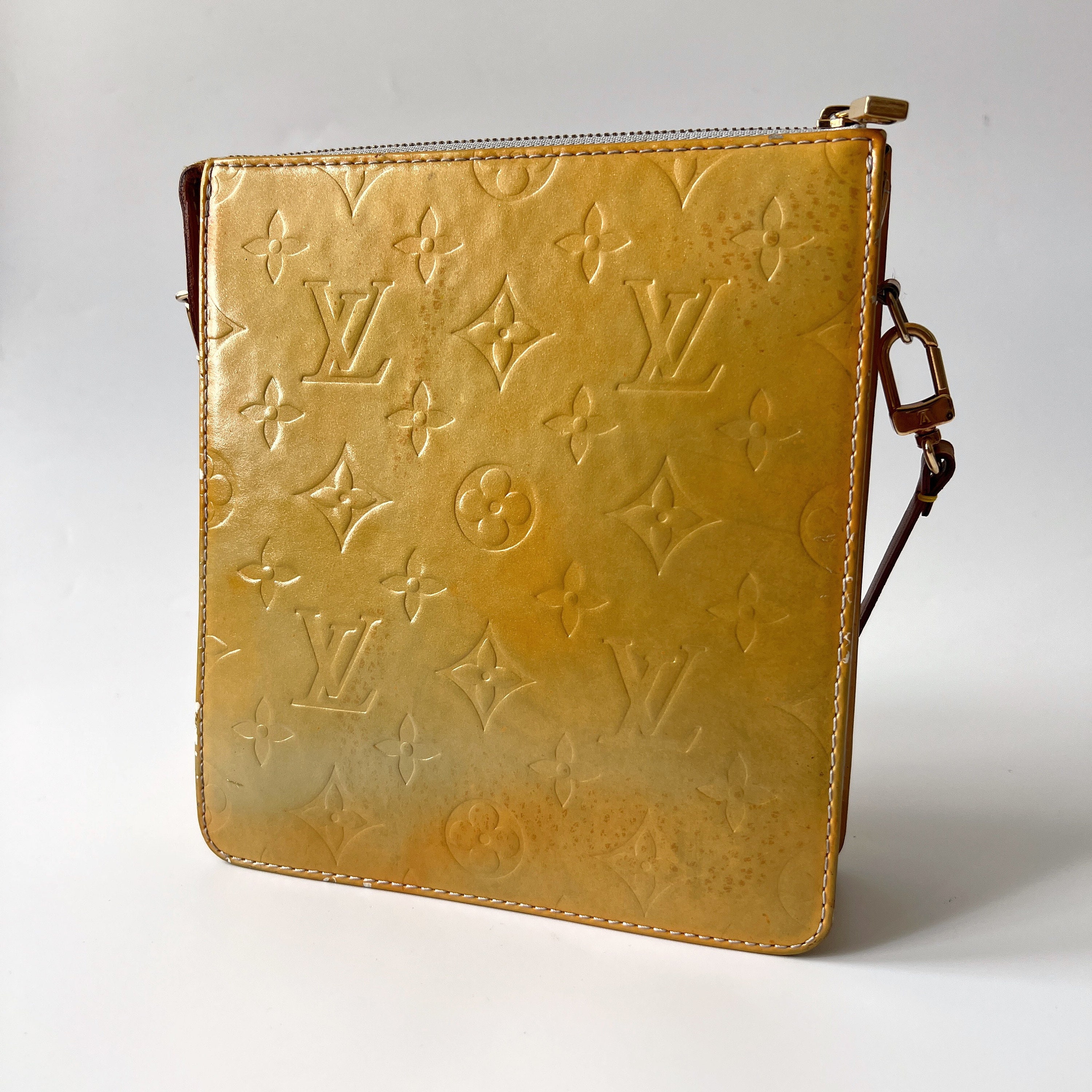 Louis Vuitton Mott Monogram Vernis Patent 218329 Peach-yellow Coated Canvas  Shoulder Bag, Louis Vuitton