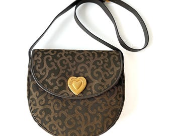 Yves Saint Laurent Vintage Heart Logo with Baroque Pattern Saddle Bag