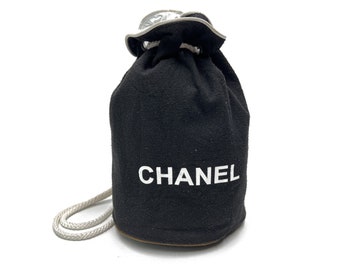 CHANEL Drawstring Vintage Black Canvas Small Shoulder Bag