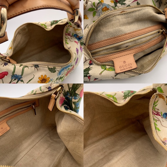 Authentic GUCCI Botanical Floral Canvas Print Horsebit Hobo -  Finland