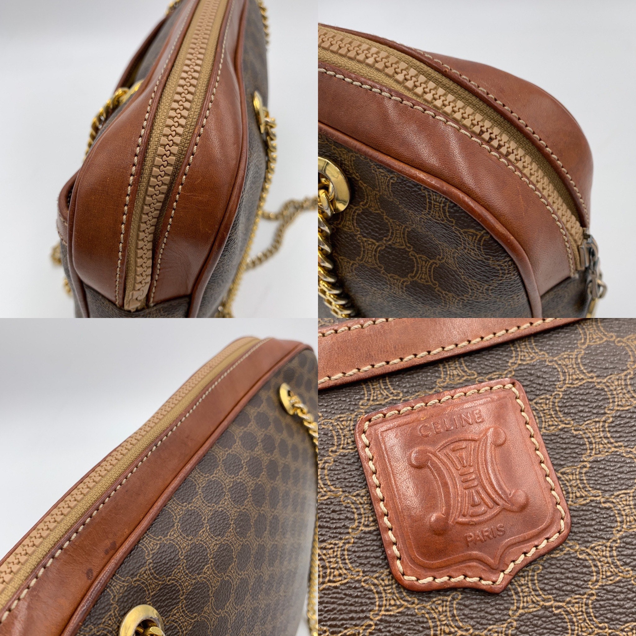 バッグ CELINE MACADAM LEATHER SHOULDER BAG Vintage 90s Authentic Celine Macadam Crossbody Bag Leather