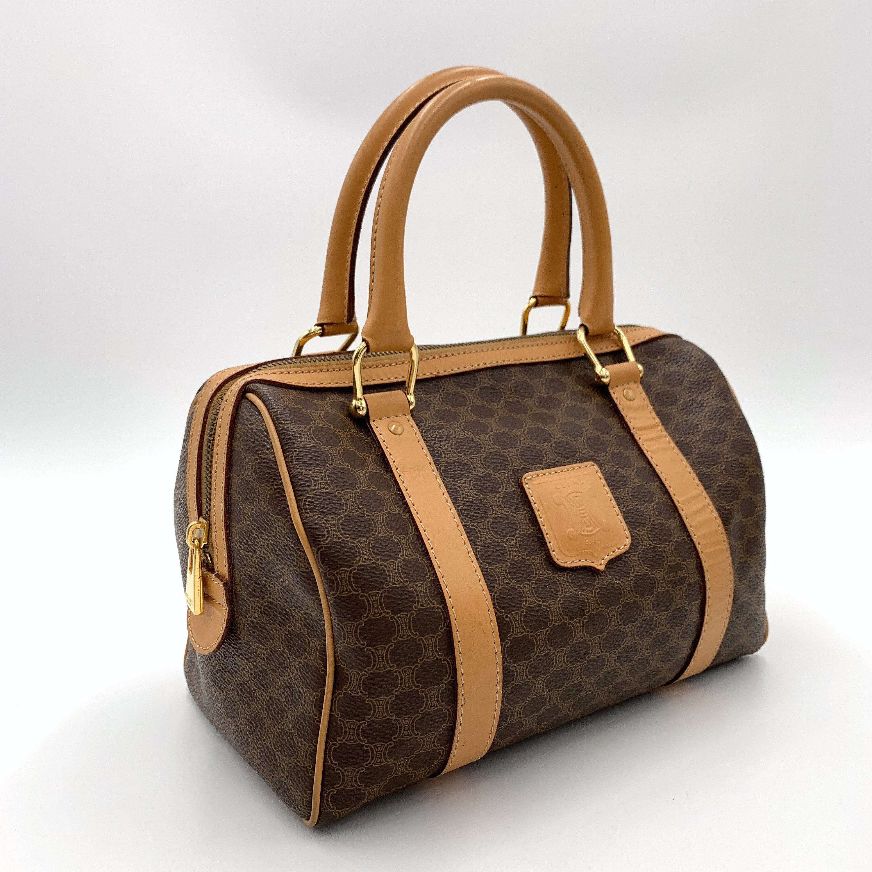 CELINE Macadam Blason Boston bag Handbag Brown Vintage Old Celine 3xwt7p