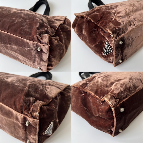 PRADA Authentic Brown Velvet Tote Handbag - image 7