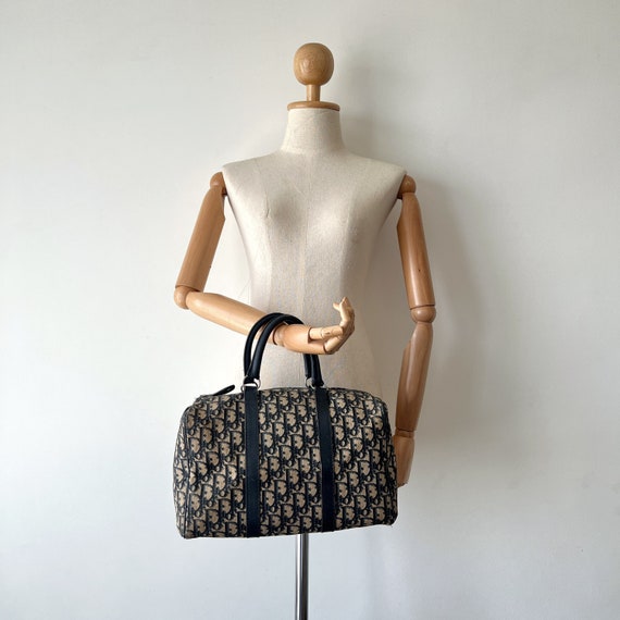 1970s CHRISTIAN DIOR Navy Trotter Jacquard Boston Bag 30