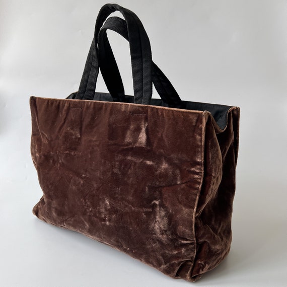 PRADA Authentic Brown Velvet Tote Handbag - image 5
