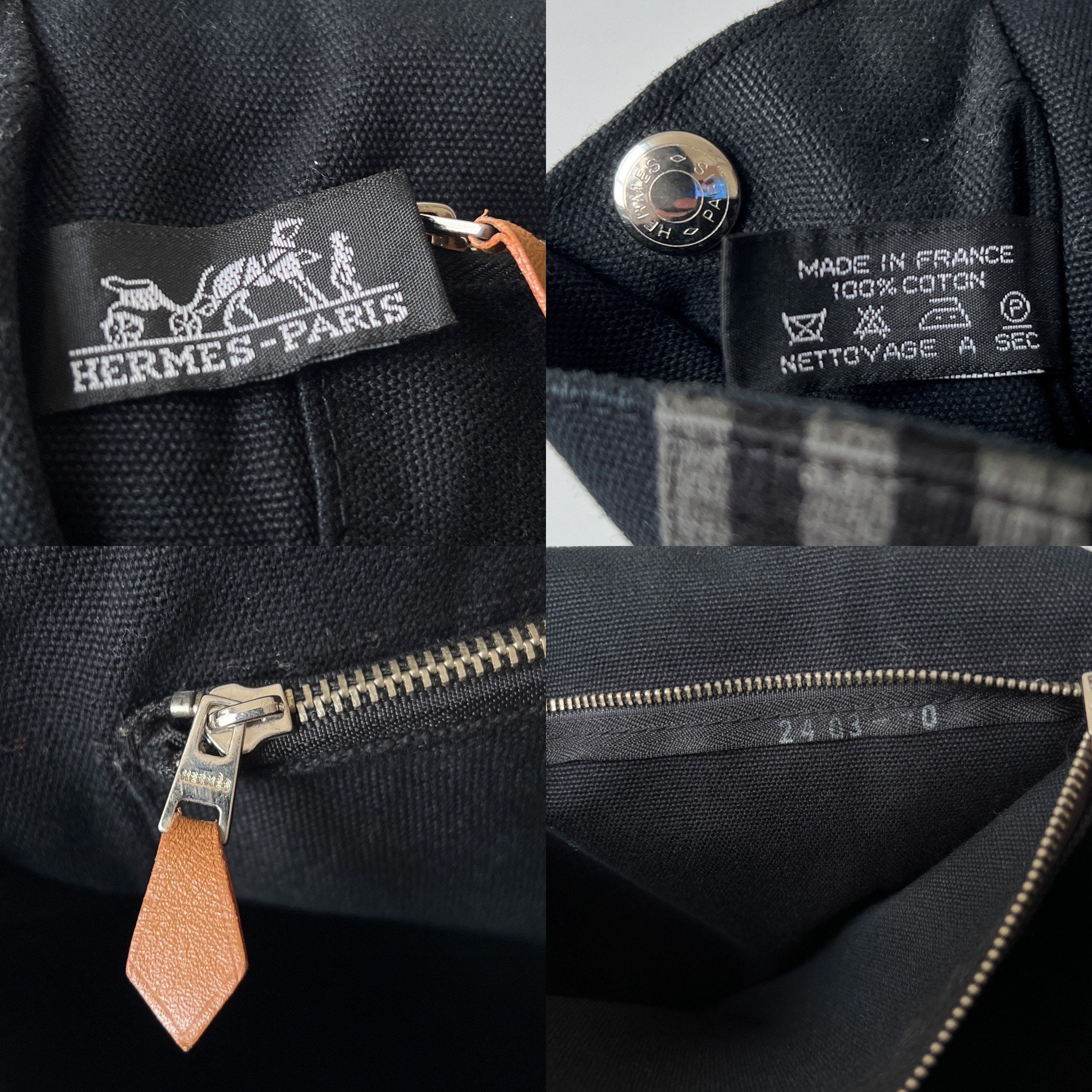 Authentic Hermes Black/Grey Canvas Herline PM Tote Bag