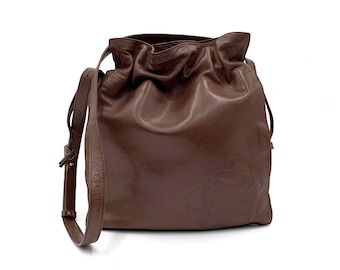 Authentic LOEWE Vintage Flamenco Brown Drawstring Bag in Nappa leather