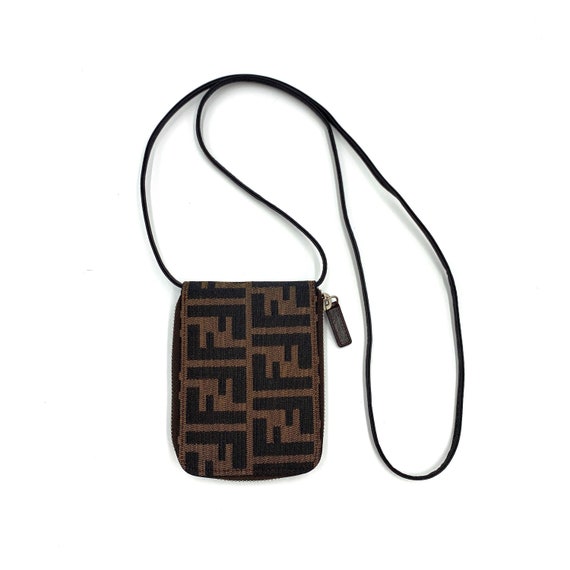Authentic Fendi Black Leather Brown Zucca Vintage Mini Boston Handbag