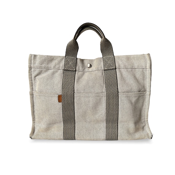 HERMES Authentic Herline Bag Gray Canvas Tout Tote Bag -  UK