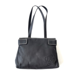 LOEWE Authentic Vintage Logo Black Leather Tote Bag