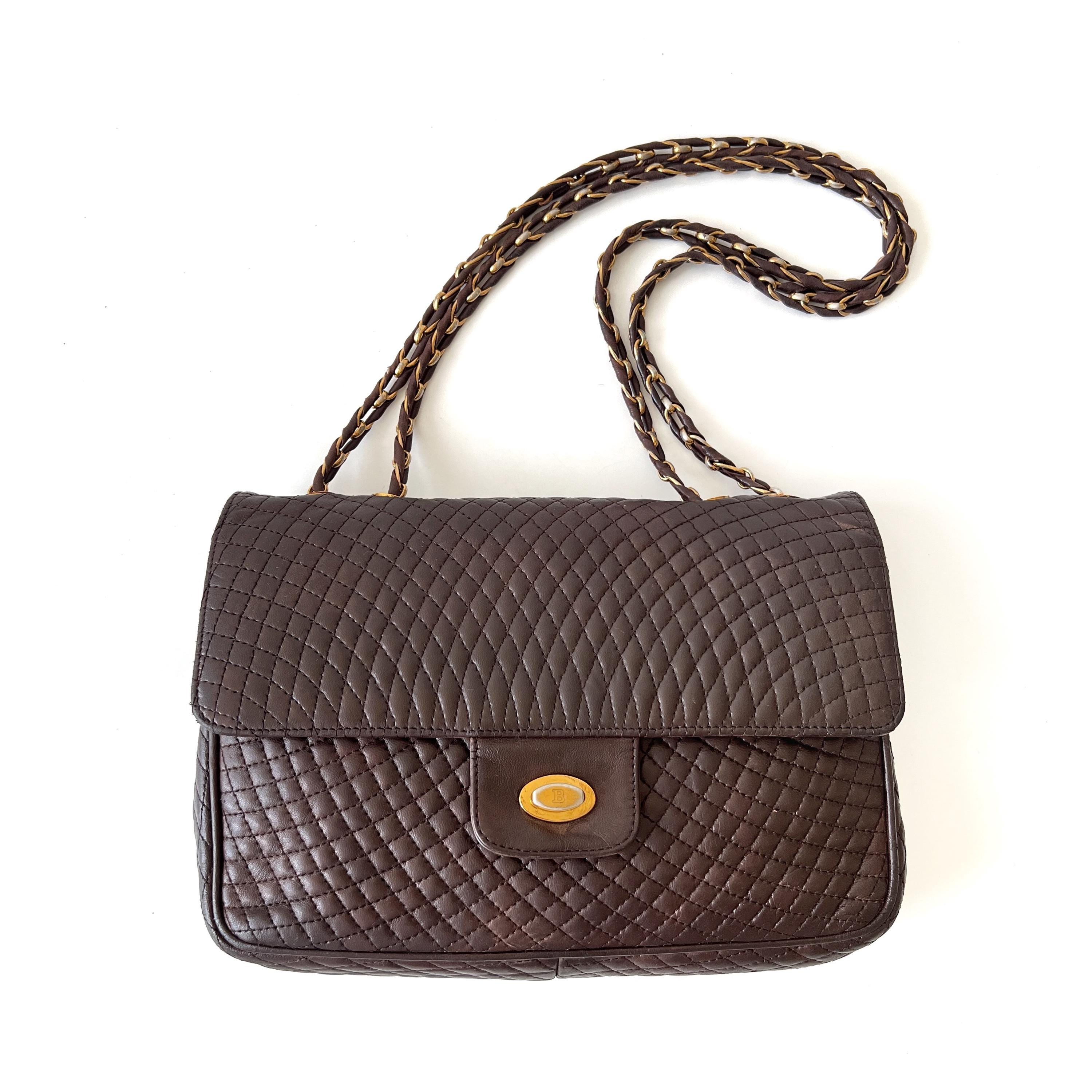 Sac Vintage Bally En Cuir Et Toile - Sac Bandoulière Marron & Noir - Occasion Bon état