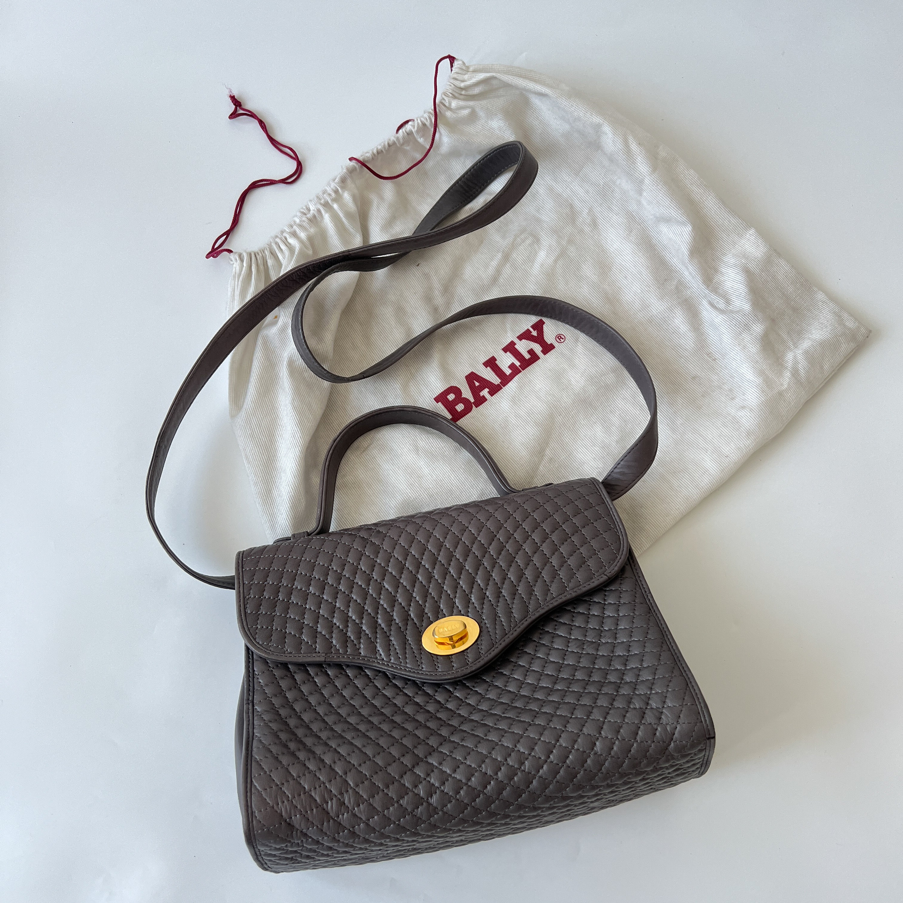 BALLY Authentic Vintage Quilted Gray Leather Top Handle Bag - Etsy