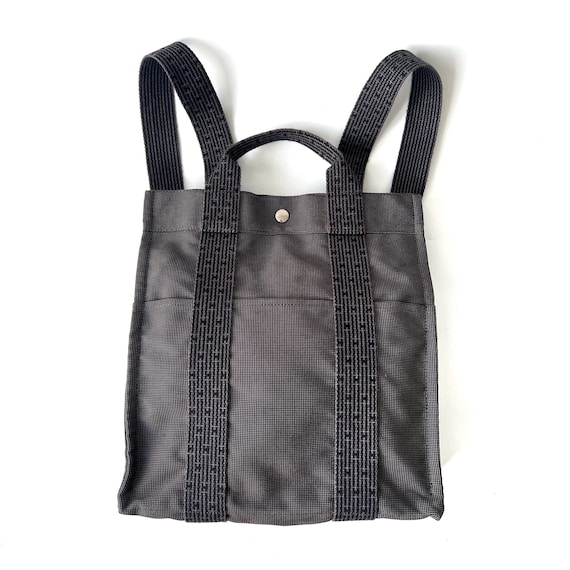 HERMES Authentic Herline Bag Black Gray Canvas Backpack - Etsy display picture 1