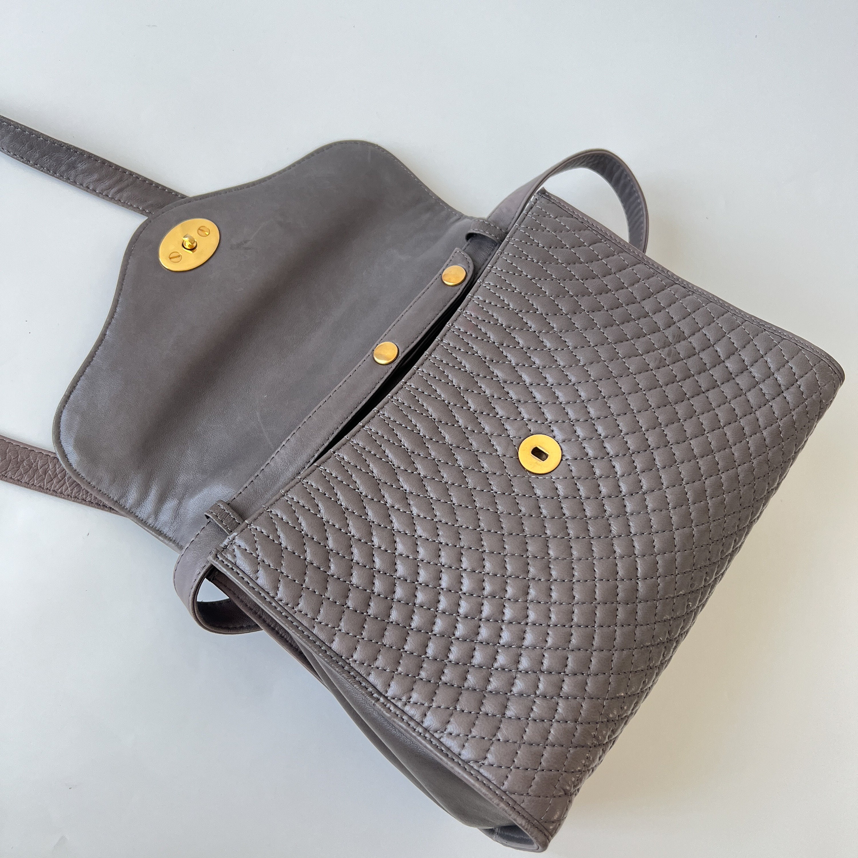 BALLY Authentic Vintage Quilted Gray Leather Top Handle Bag - Etsy