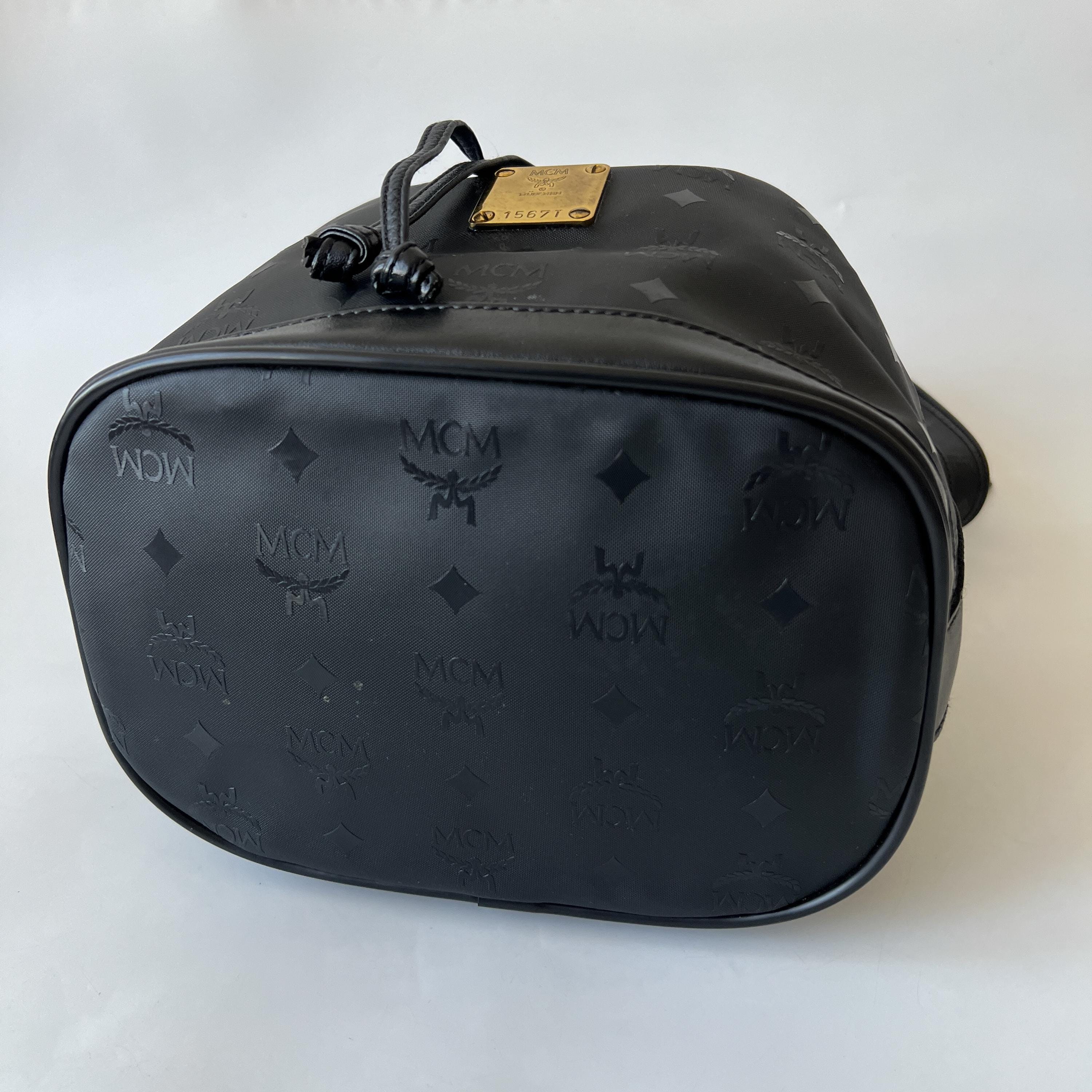 ??MCM Black Canvas Monogram Bucket Backpack?? MCM Stark Classic Small Visetos Canvas Backpack Bag Black main image 4