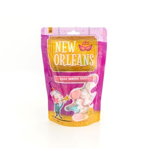 Taffy Shop New Orleans Mardi Gras Saltwater Taffy 7oz Bag - Louisiana Candy Gift - Guaranteed Fresh - Gluten-Free, Peanut-Free