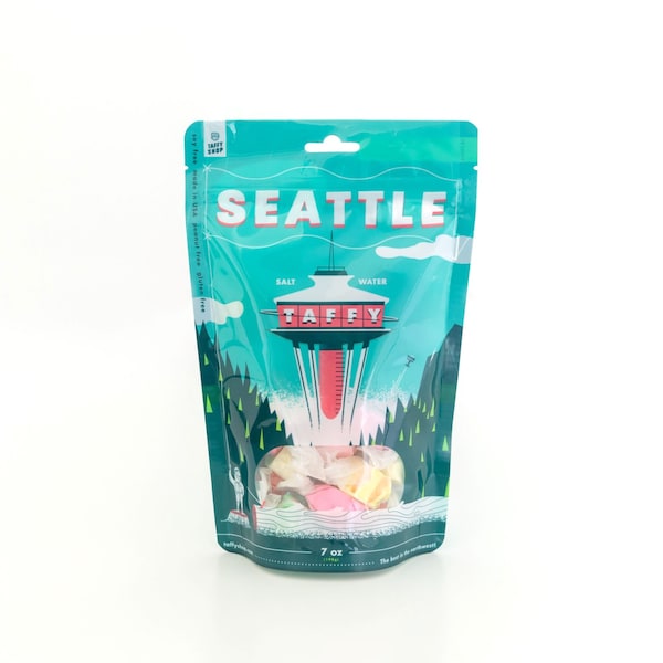 Taffy Shop Seattle Saltwater Taffy 7oz Bag Candy - Soft and Sweet and Made in the USA - Washington Candy Gift - Gluten-Free, Peanut-Free