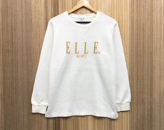 ELLE SPORTS Crewneck Sweatshirt Embroidery Big Logo Spell Out Pullover / Fashion Style / Streetwear / Sportwear / Medium Size